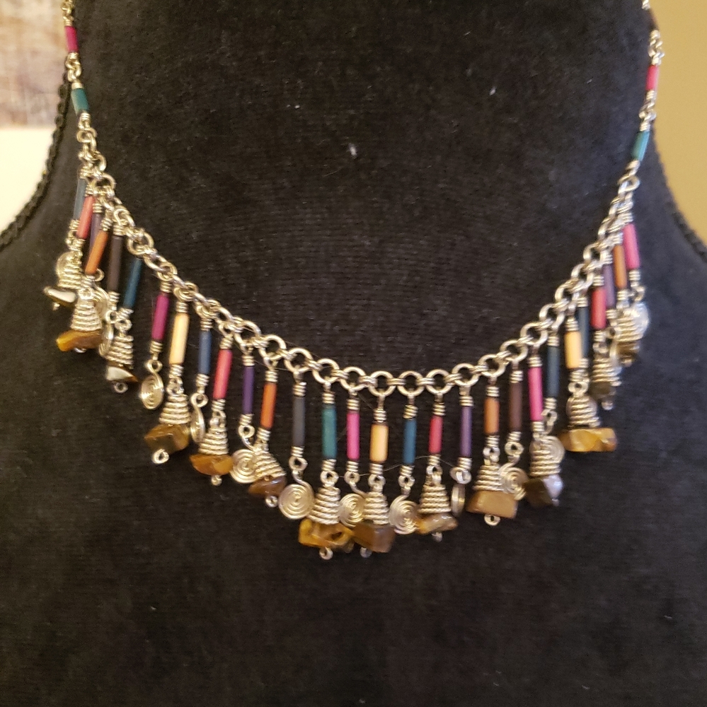 AMAZING TRUE VINTAGE COLORFUL boho necklace. Handmade Artisan - Picture 2 of 5